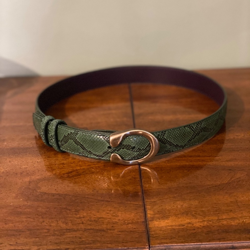 Narrow Mock Python Snake Belt - Green